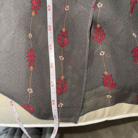 Hype Anthropology Dress Silk Gray Floral Print Lined Pleated Cinch Waist 6 - Picture 8 of 9